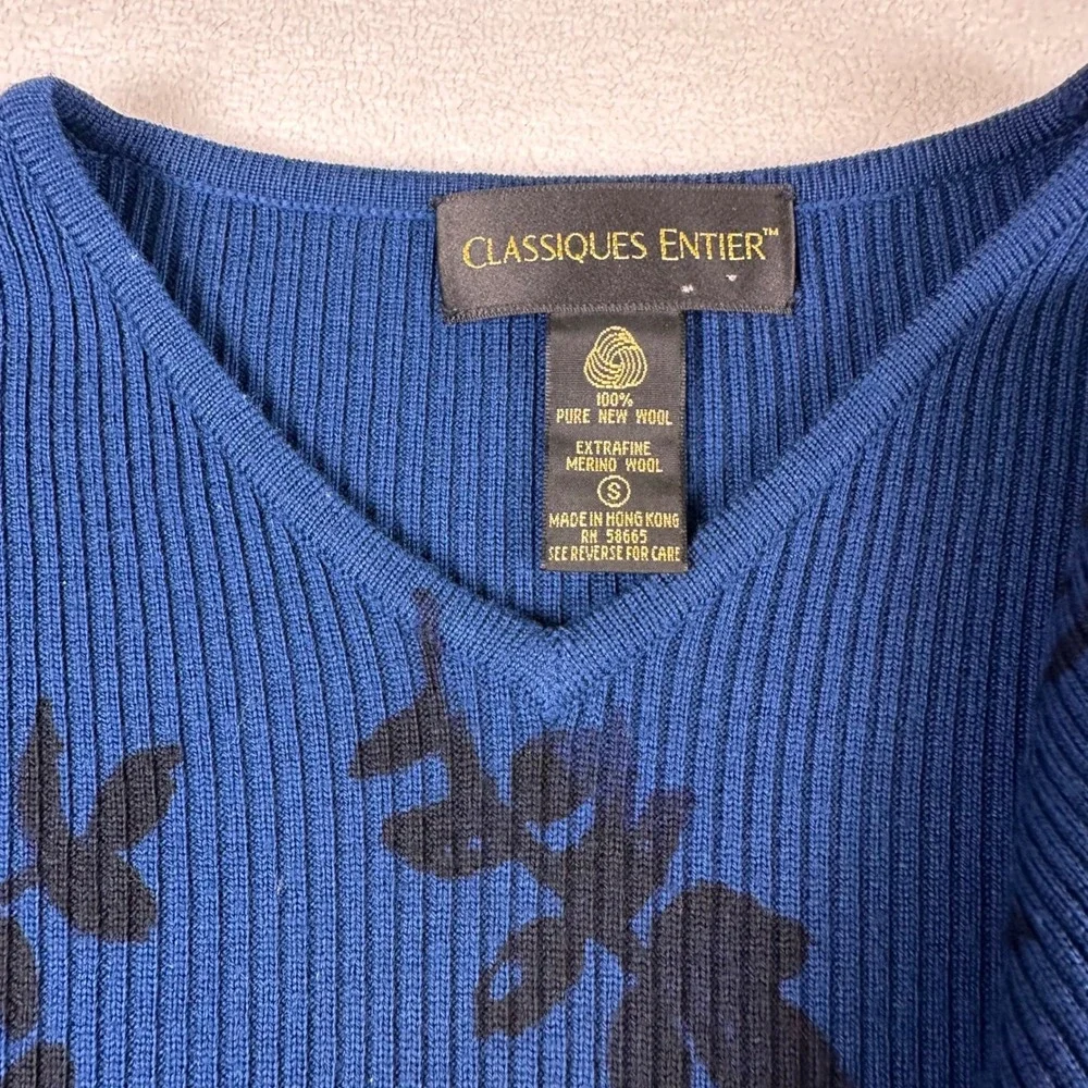 2 Pc Merino Wool Ribbed Botanical Cardigan Sweater Set Sz‎ S Office Work Preppy